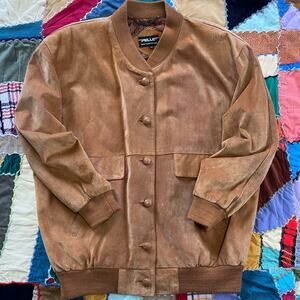 Pelle New York Milano Light Brown Suede Bomber Jacket Medium